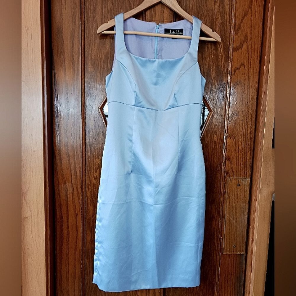 Nicole Miller Satin Sleeveless Scoopneck Midi Dress Blue